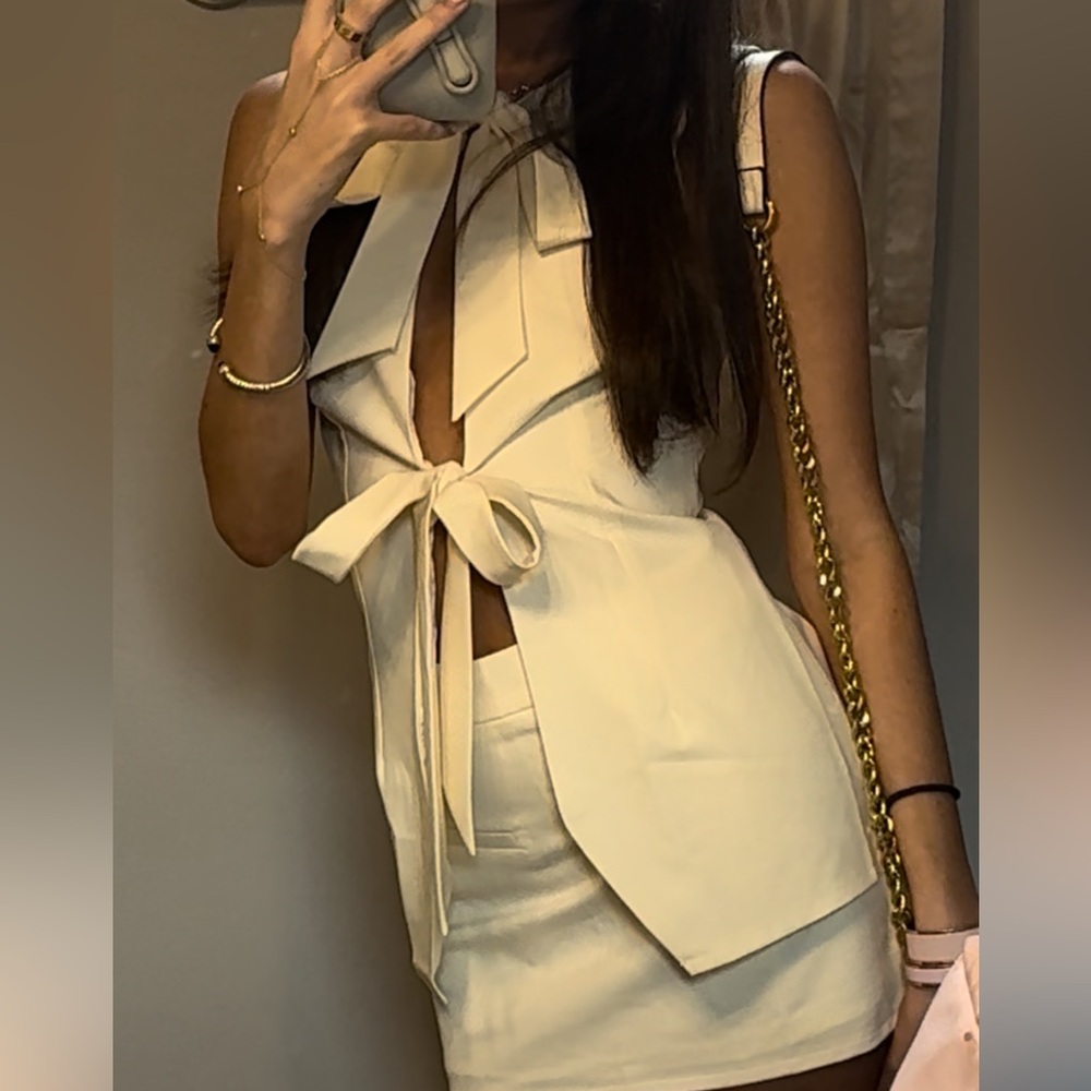 Peppermayo Cream Tie Front Sleeveless Blouse